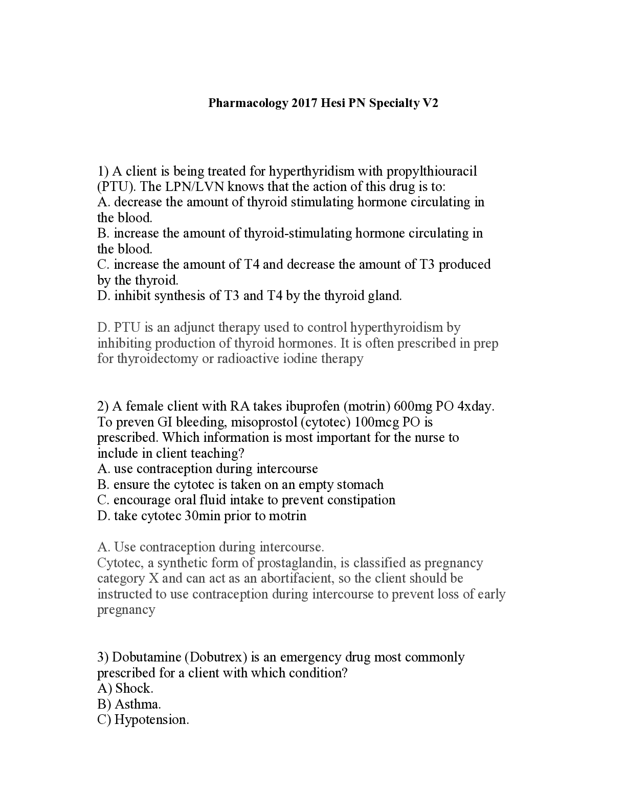Preview image for Pharmacology 2017 Hesi PN Specialty V2. Latest 100% Correct